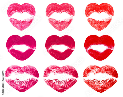 Kissing lips in shape of hearts isolated on white