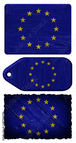 Eu, European Union flag painted on wooden tag #87766593