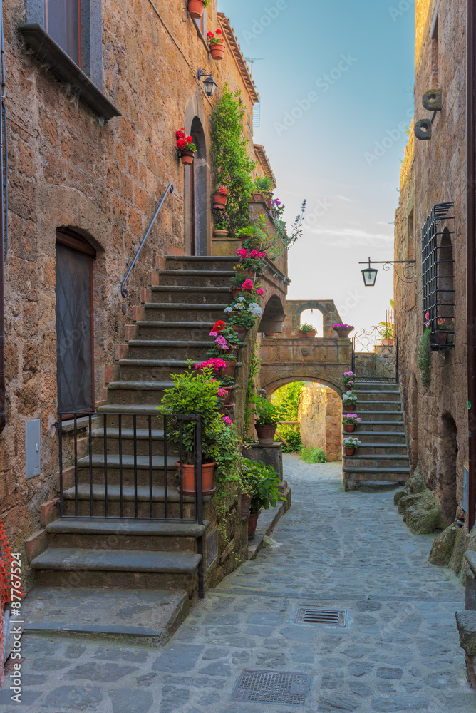 Stairs to the houses in old italian town