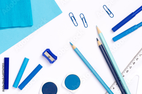 blue color school supplies