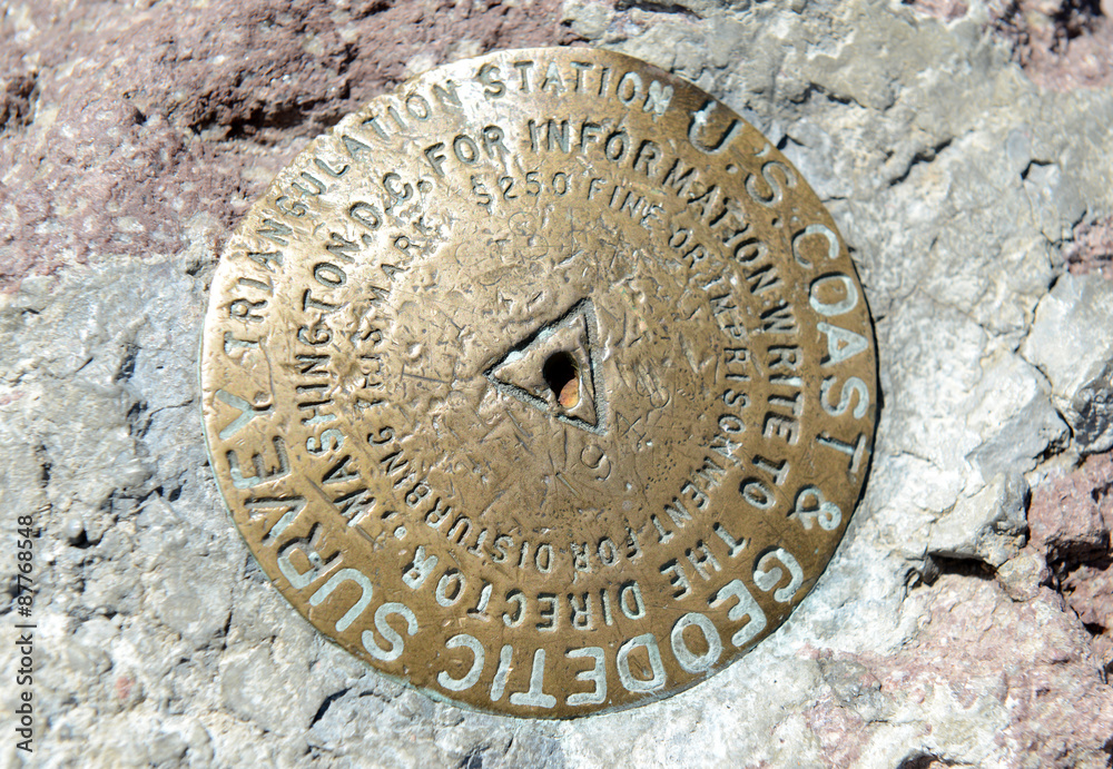 Summit marker, Lassen Peak, Lassen Volcanic National Park, California, USA