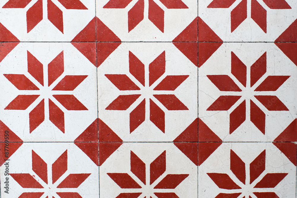 Vintage Red and White Floor Tile