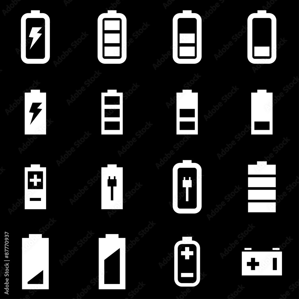 Vector white battery icon set Vector white battery icon set
