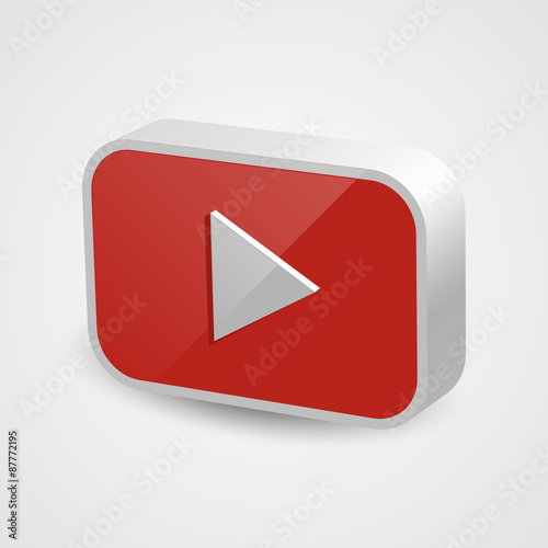 Red play button. Isolated on white background.