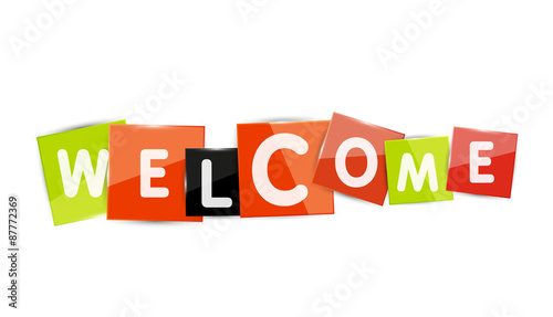 Welcome word with each letter on separate square plate