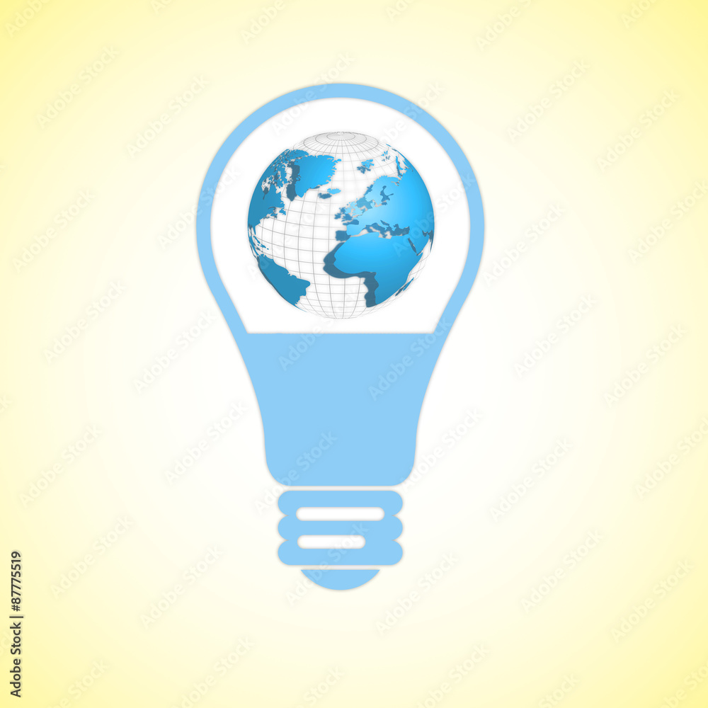 Light bulb with earth sketch inside on light background Light bulb with earth sketch inside on light background