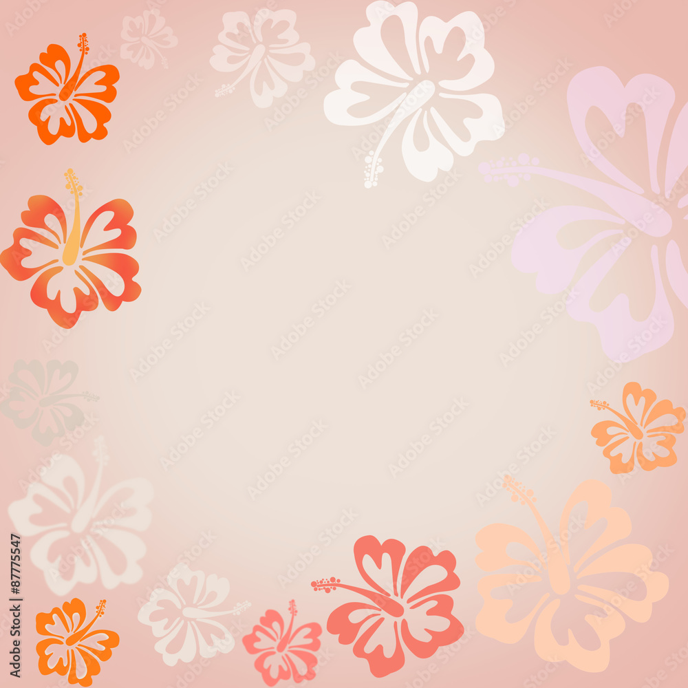 Hibiscus flowers on pink background shaped as frame with space for your text