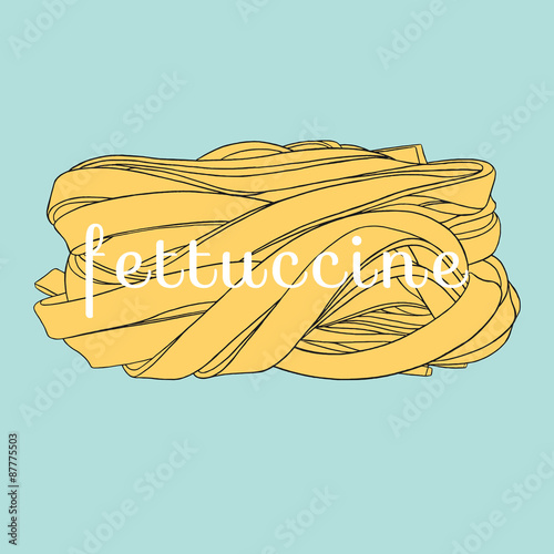 Italian vector pasta illustration. Hand drawn fettuccine nest. Food illustration for kitchen and cafe