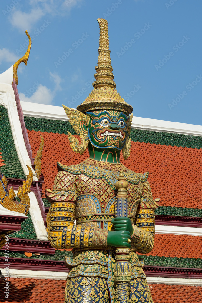 The Golden Pagoda and Yak statue at the phra kaew, bangkok,Thailand