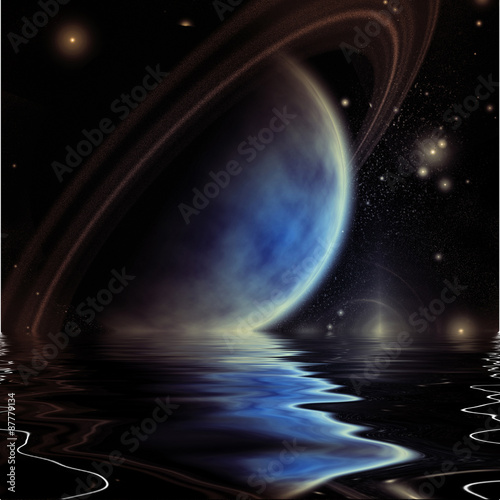 Fototapeta Naklejka Na Ścianę i Meble -  Exosolar Planet Rise over quiet waters
