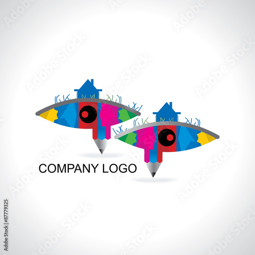 colorful eye vision concept with house pencil vector 