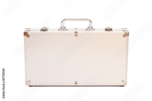 Silver briefcase isolated on white background photo