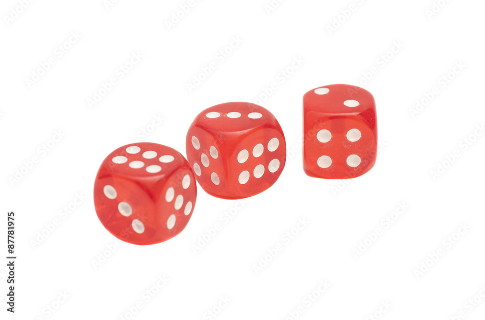 Red transparent playing bones isolated on white background Red transparent playing bones isolated on white background