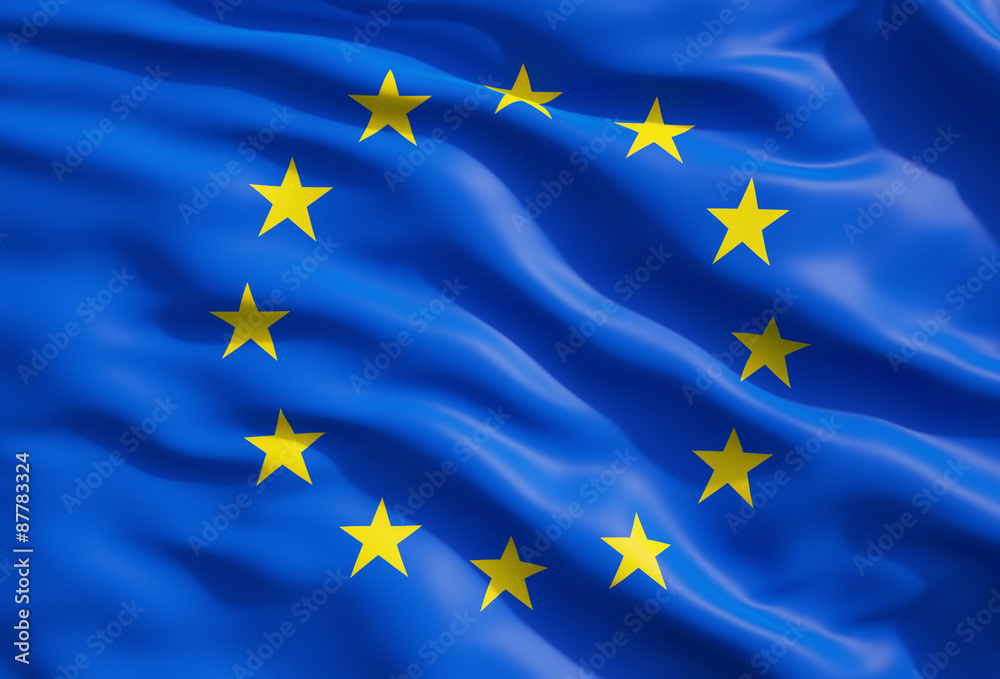 Fototapeta premium Zamknij się z flagą Unii Europejskiej. Draperia z flagą UE.