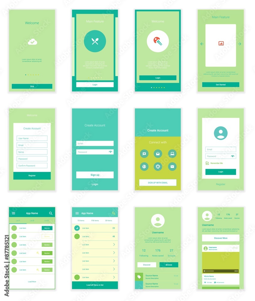 Mobile User Interface 35 Screens Wirefrme Kit for onboarding wizard ...