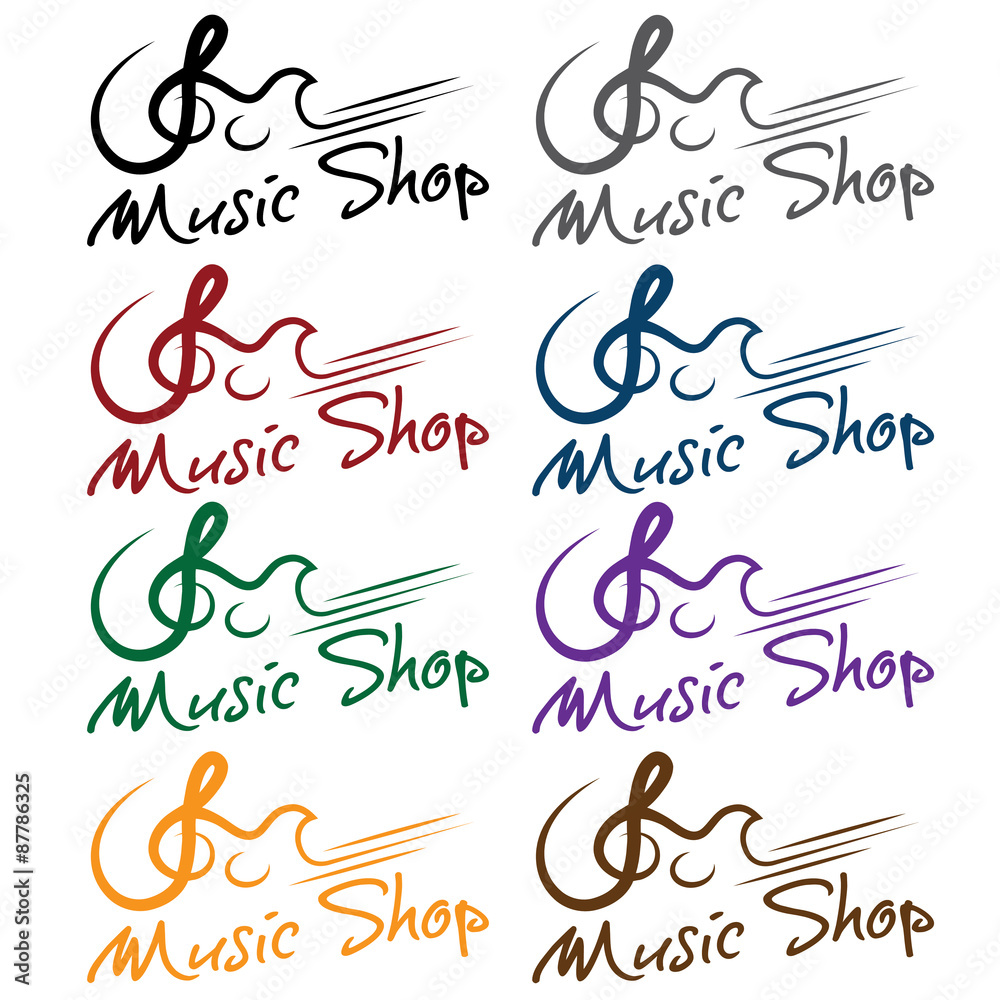 set of music shop emblems