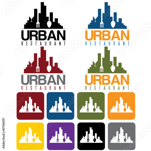 urban restaurant concept and icon set