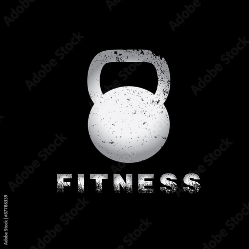 grunge kettlebell on black background vector design template