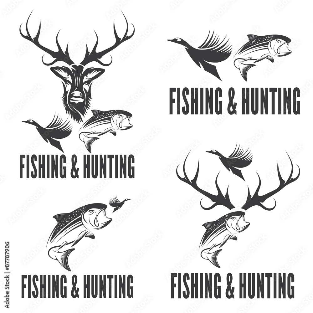 Obraz premium Set of vintage hunting and fishing labels and design elements