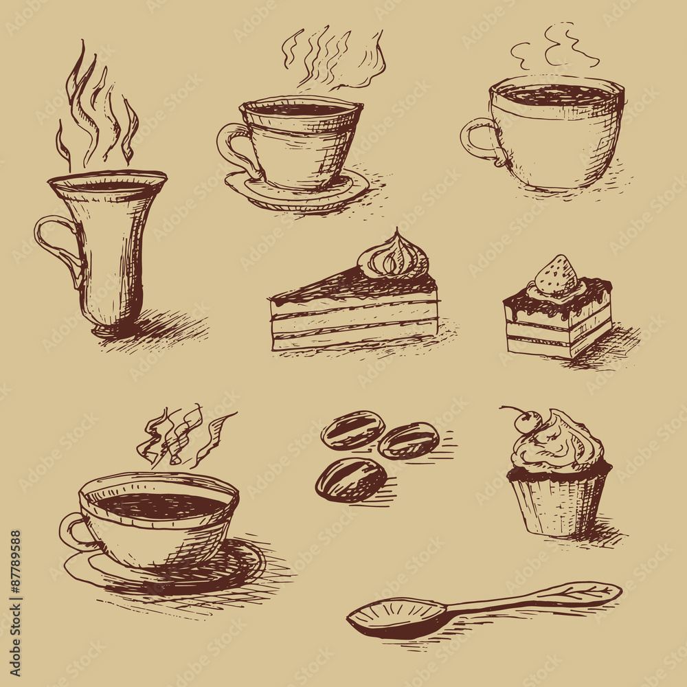 Hand drawn coffee set Hand drawn coffee set