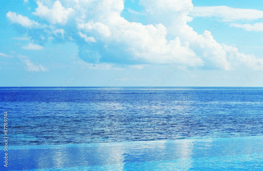 View of beautiful blue ocean water in resort View of beautiful blue ocean water in resort
