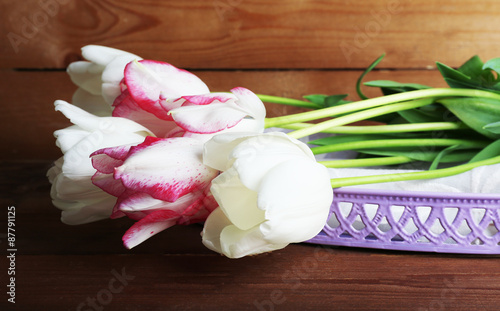 Fototapeta Naklejka Na Ścianę i Meble -  Beautiful tulips on wooden background