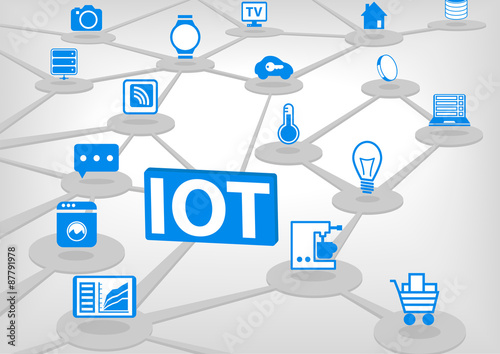 IOT (internet of everything) vector illustration. 3D connection of various objects and devices. 