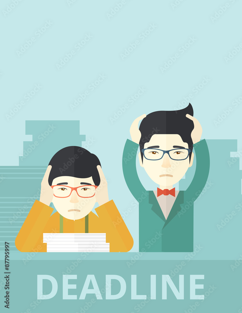 Two stressed asian employees. Two stressed asian employees.