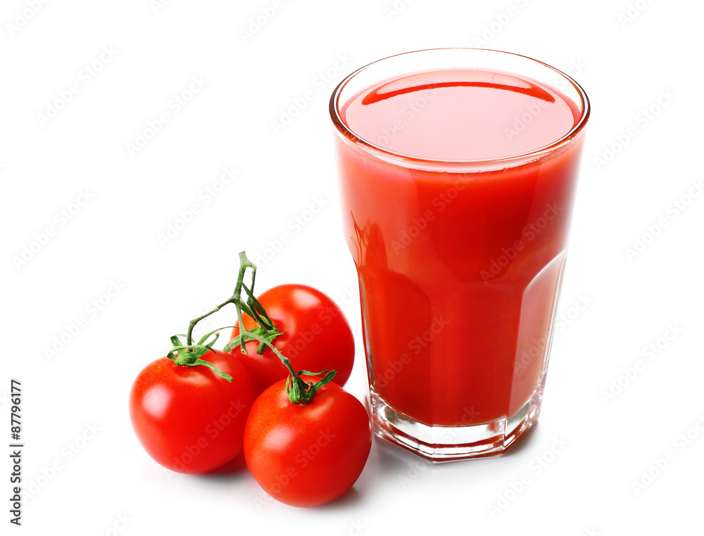 Glass of tomato juice with vegetables isolated on white Glass of tomato juice with vegetables isolated on white