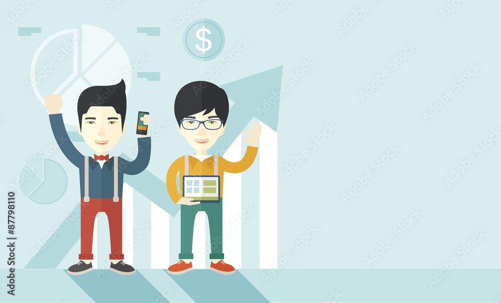 Asian businesmen with arms up high. Asian businesmen with arms up high.