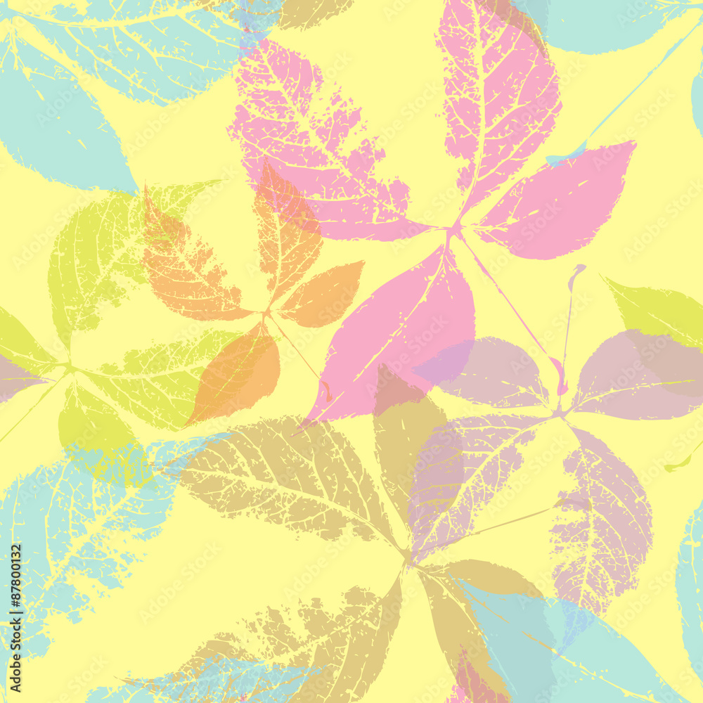 seamless background with leaves, leaf endless pattern