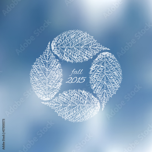 Vector blurred landscape with leaves silhouettes, leaf fall text