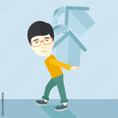 Chinese man carrying house and car