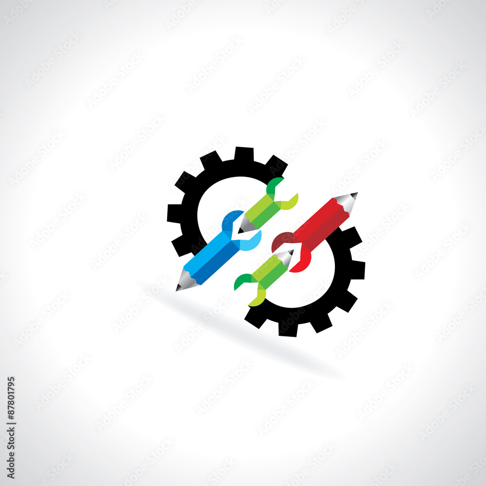 creative pencil with spanner and gear vector creative pencil with spanner and gear vector