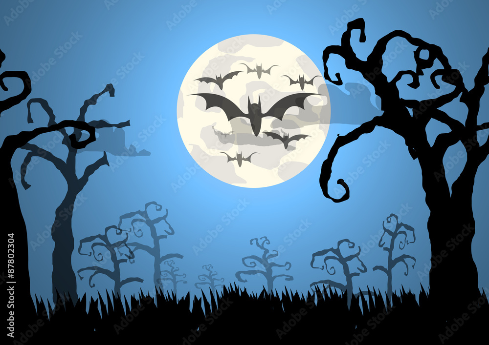 Vector : Trees and bats halloween background Vector : Trees and bats halloween background