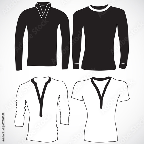 Blank t-shirt and long sleeve template. Front and back