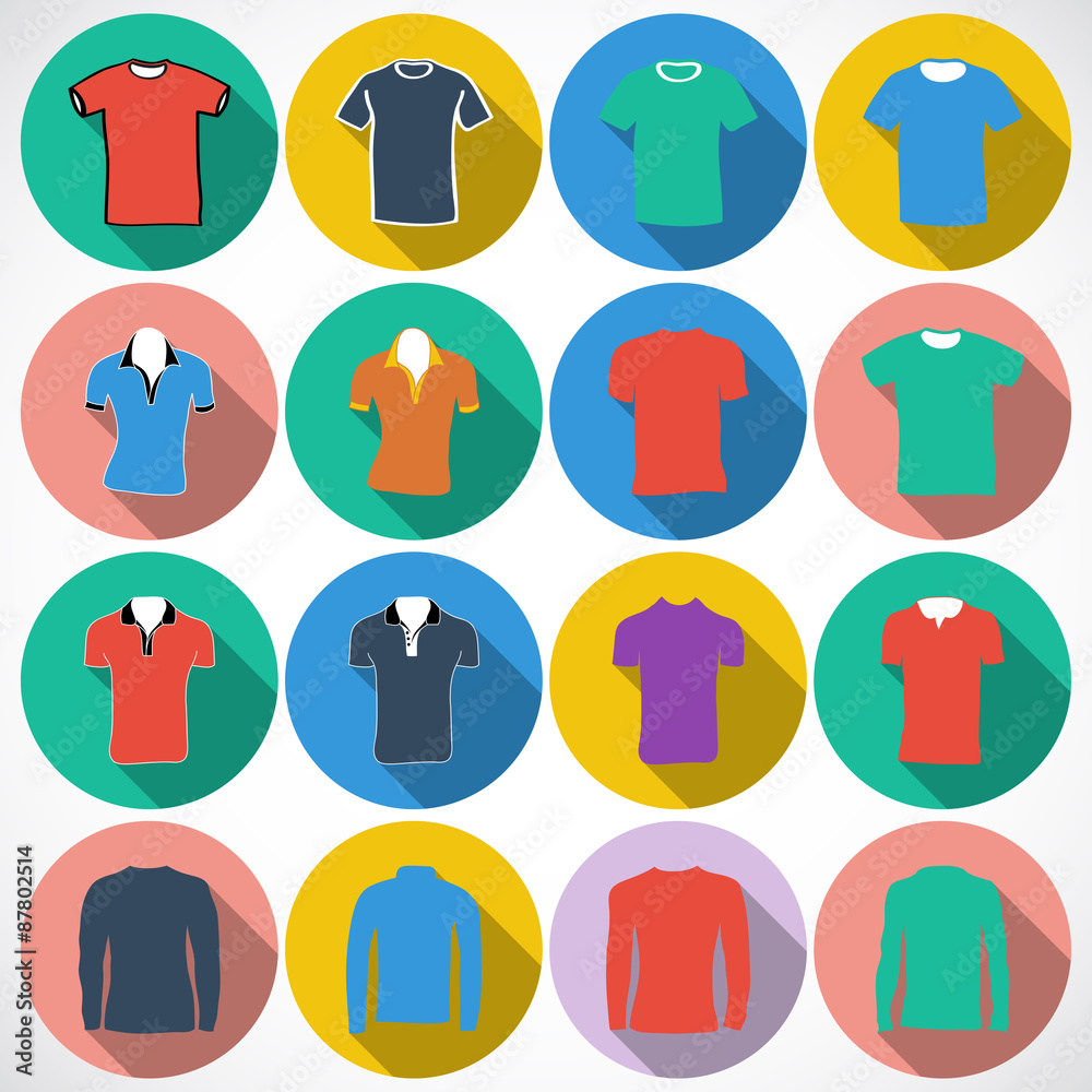 T-shirt sign icon. Clothes symbol. Circles and shadow buttons. V T-shirt sign icon. Clothes symbol. Circles and shadow buttons. V