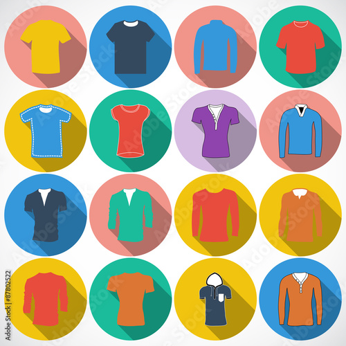 T-shirt sign icon. Clothes symbol. Circles and shadow buttons. Vector