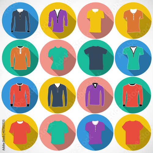 T-shirt sign icon. Clothes symbol. Circles and shadow buttons. Vector