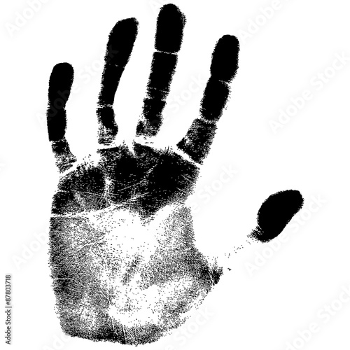 Black print of a hand on a white background. Vector illustration