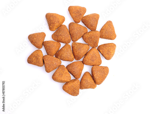 Dry dog food close up, big pebbles, denture diet
