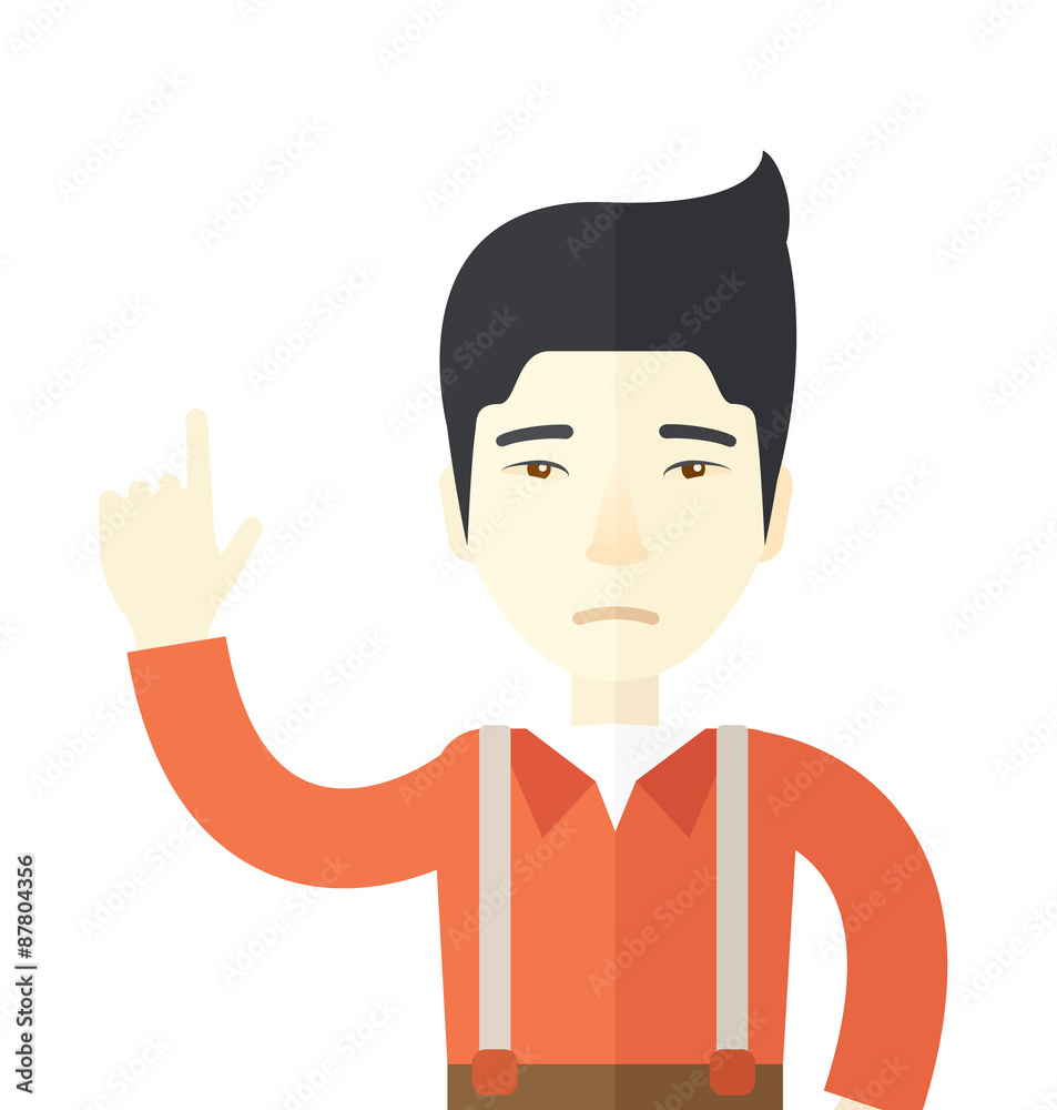 Asian guy raising his one arm. Asian guy raising his one arm.