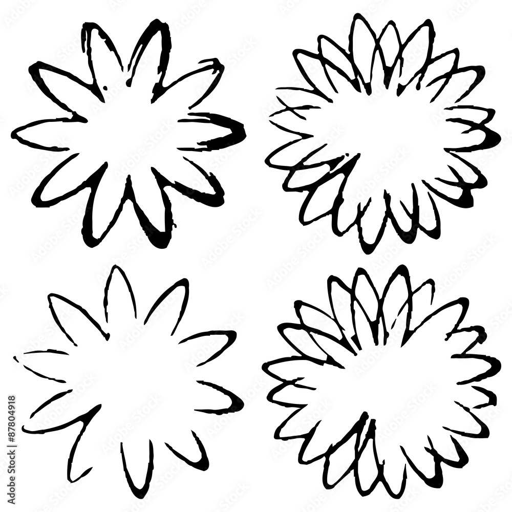 Set of grunge flower shapes. Design elements. Vector, watercolor