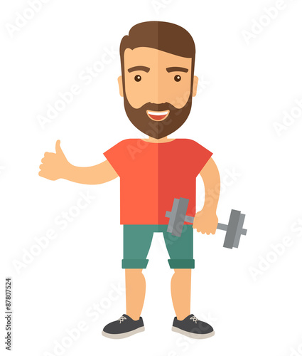 Exercising, man holding dumbells