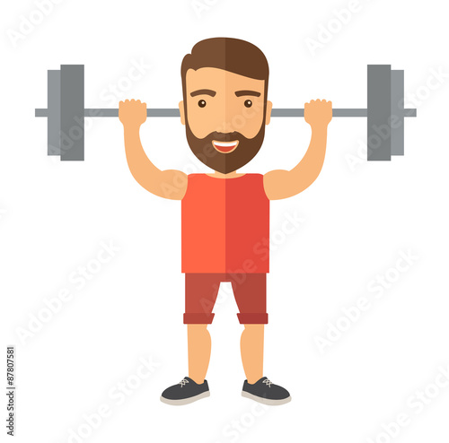 Handsome man lifting a barbell