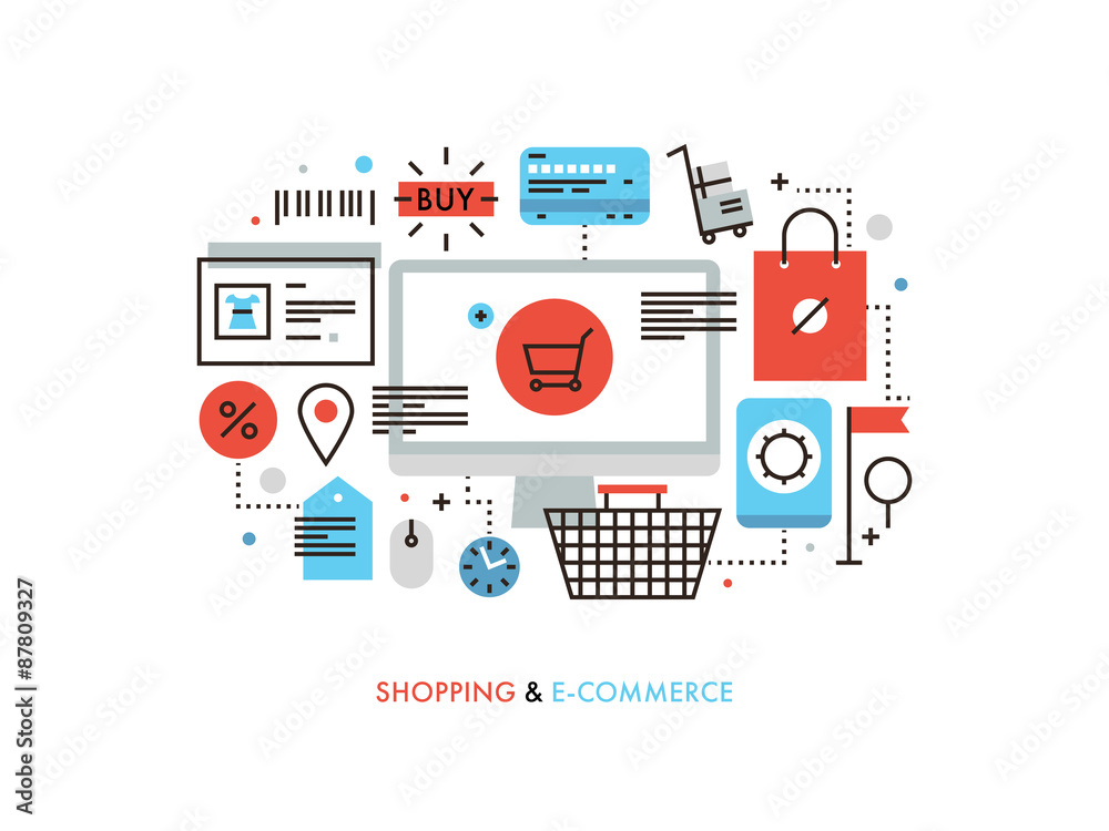 Shopping and e-commerce flat line illustration