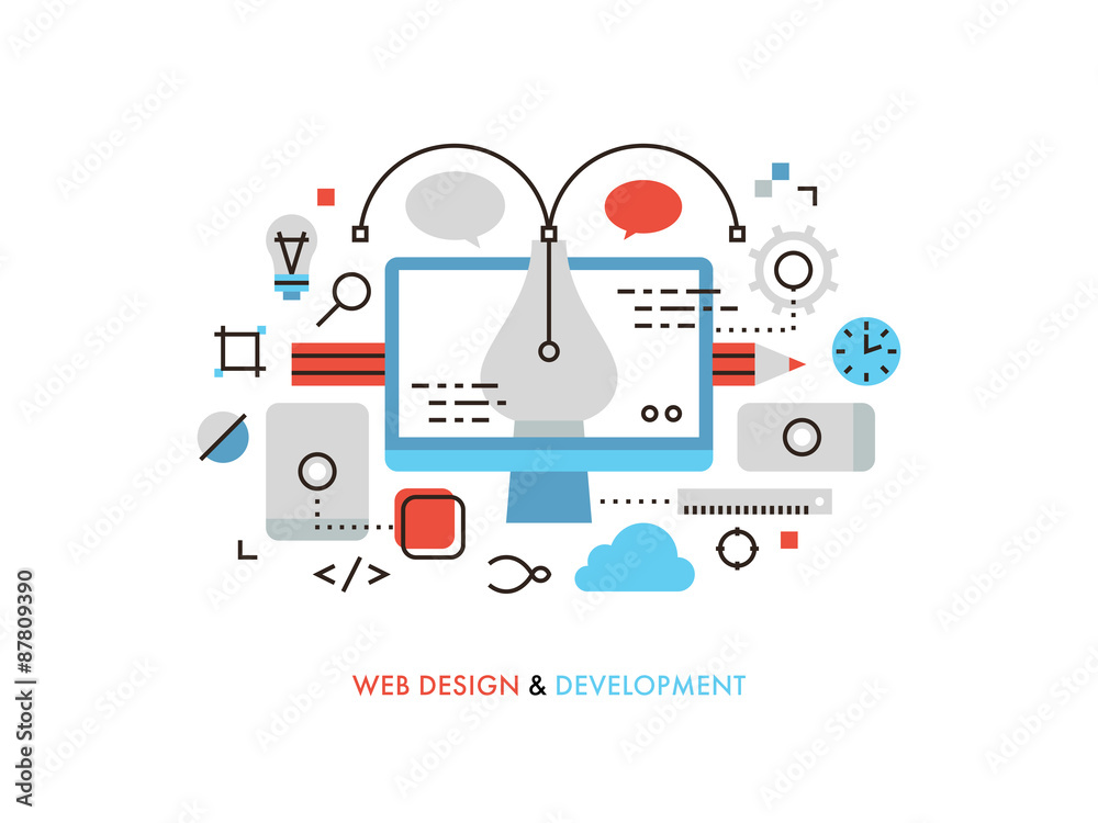 Web design flat line illustration Web design flat line illustration