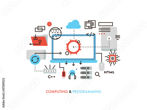Computing and programming flat line illustration
