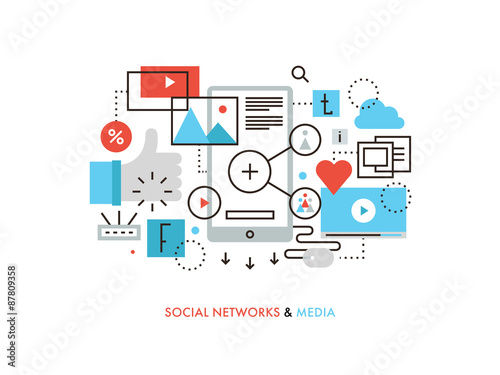 Social network flat line illustration