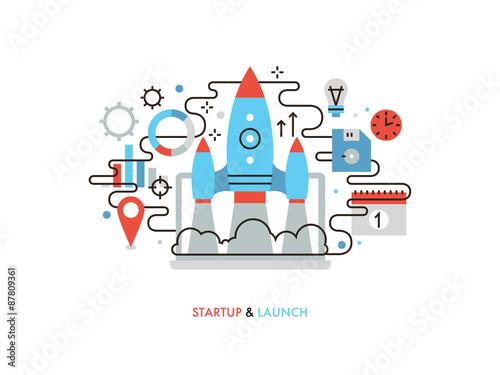 Business startup flat line illustration